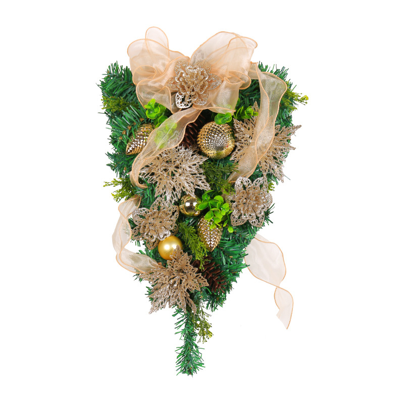 Guirnalda Navideña de Flores Doradas de Hong Kong, Árbol de Navidad Invertido con Agujas de Pino, Decoración Navideña para Ventanas de Centros Comerciales, Venta al por Mayor