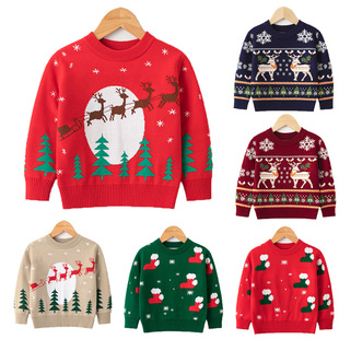 Amazon Explosions Children's New Christmas Elk Sweater European and American Style Autumn and Winter Baby Sweater for Boys and Girls