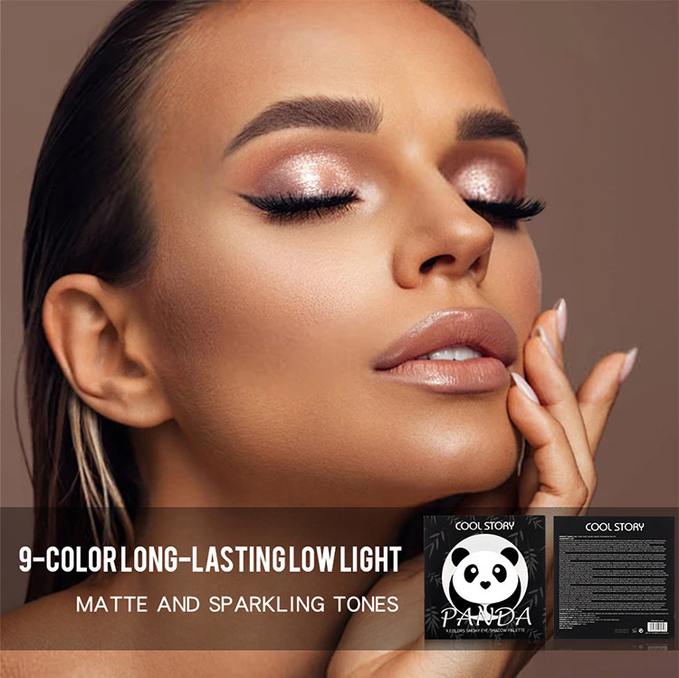 cool story Panda Eyeshadow Nine-Color Black and White Pearl Matte Silver Color-changing Glitter Smoky Halloween Makeup Palette Specification drawing