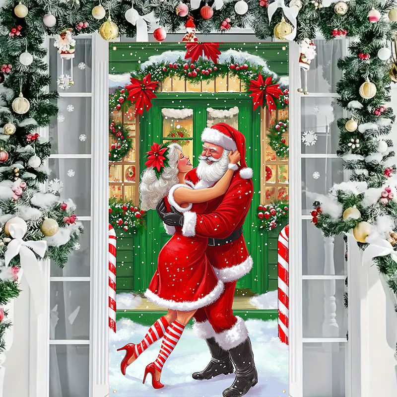 Flag Cross-Border Christmas Door Cover New Family Holiday Party Happy Decoration Supplies Door Curtain Hanging Flag Hanging Cloth