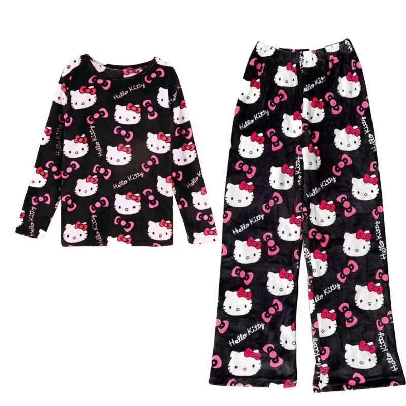 Cartoon Printed Long-Sleeved Pajamas for Women's Home Casual Flannel Suit Can Be Customized with European Version Vacuum Labeling
