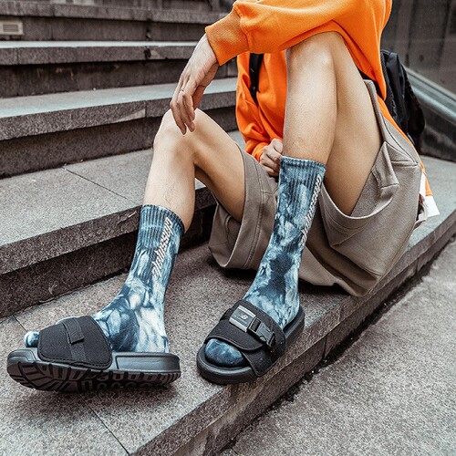Tie-dye socks mid-calf women's high-cut sports cotton socks trendy men's basketball socks wholesale