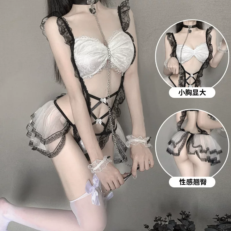 Интересное нижнее белье Sweet Cavaliers Sexy hot hollow -free free three -point exposed milk uniform seductive set