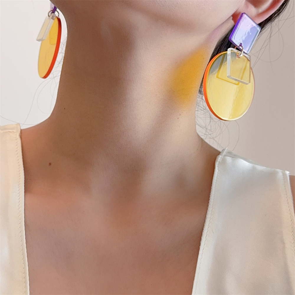 19g Weight Copper Alloy Ear Needle Material Drop Earrings Classification 1 Pair Quantity Daily Occasion Acrylic Material Round, Square Pattern Women's Gender Simple Style Style Tassel, Laser Craft 1 Pair Simple Style Round Square Acrylic Drop Earrings 2
