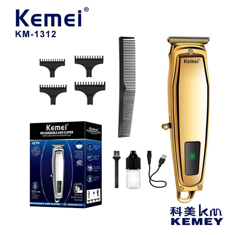 Cortadora de Pelo Metálica Kemei para Salón, Afeitadora Eléctrica para Cabezas Calvas, Recortadora de Pelo Recargable con Pantalla Digital, Cortadora Eléctrica al por Mayor KM-1312