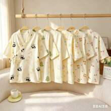 双层纱纯棉儿童睡衣夏季薄款浴巾浴袍宝宝卡通家居服睡袍空调服