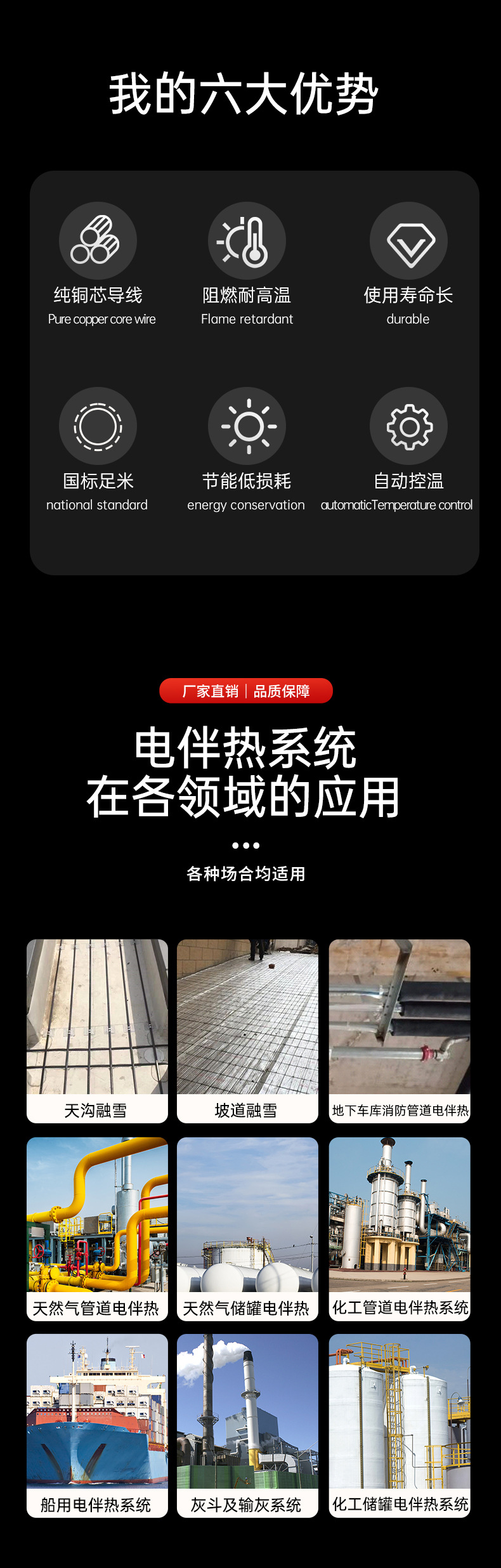 65度低温自控温电加热带自限温低温加强型防爆阻燃伴热带加热电缆