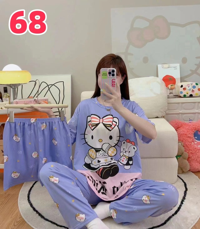 睡衣女夏季新款卡通三件套可爱简约休闲圆领家居服套装可外穿|undefined