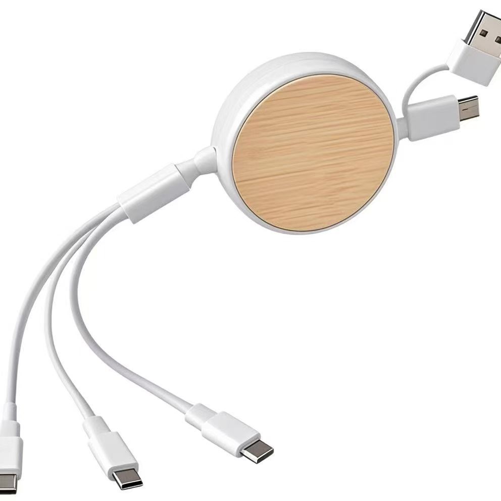 Cable de datos de paja de trigo, cable de carga tres en uno, cargador rápido cuadrado, multifunción, logotipo de impresión de madera y bambú transfronterizo