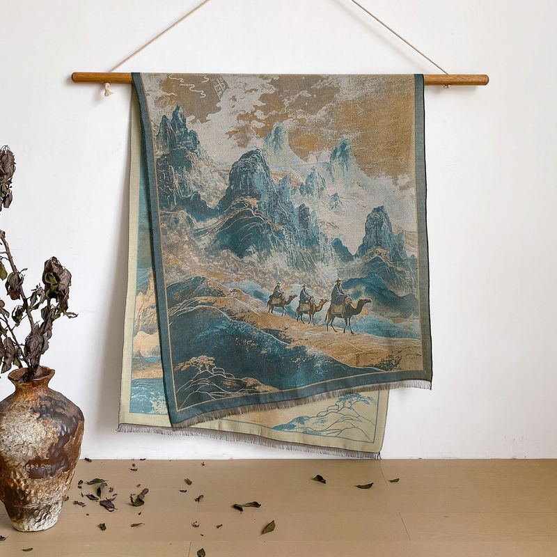 新しい風景油絵秋と冬のロング薄い中国風スカーフ女性の空調部屋模造カシミヤショールスカーフ|undefined