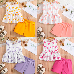 summer Sleeveless jacket Solid-color shorts 女孩中小童裤套装