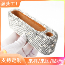 跨境镶钻高颜值梓木带笔孔单格盒白混钻迷你名片盒前台名片架卡槽