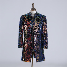 男士立体花蓝色紫色丝绒亮片休闲西服外套DJ歌手闪亮外套舞会服装
