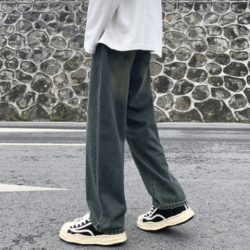 Vintage American Street High-Waisted Straight Leg Loose Fit Men's Spring and Autumn Washed Casual Trousers