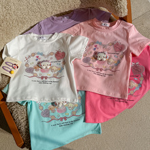 韩版童装2026新款夏季女童糖果色宽松卡通鲜花立体公仔短袖T恤