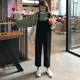 网红收腰背带裤女学生韩版宽松显瘦春秋2025新款吊带连体阔腿裤潮