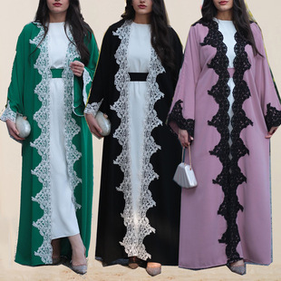 Lace Patchwork Robe Amazon Middle East Dubai Saudi Women's Abaya Cardigan dress Turkey