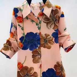 妈妈春夏装长袖雪纺衬衫衬衣上衣中老年女时尚宽松显瘦2024