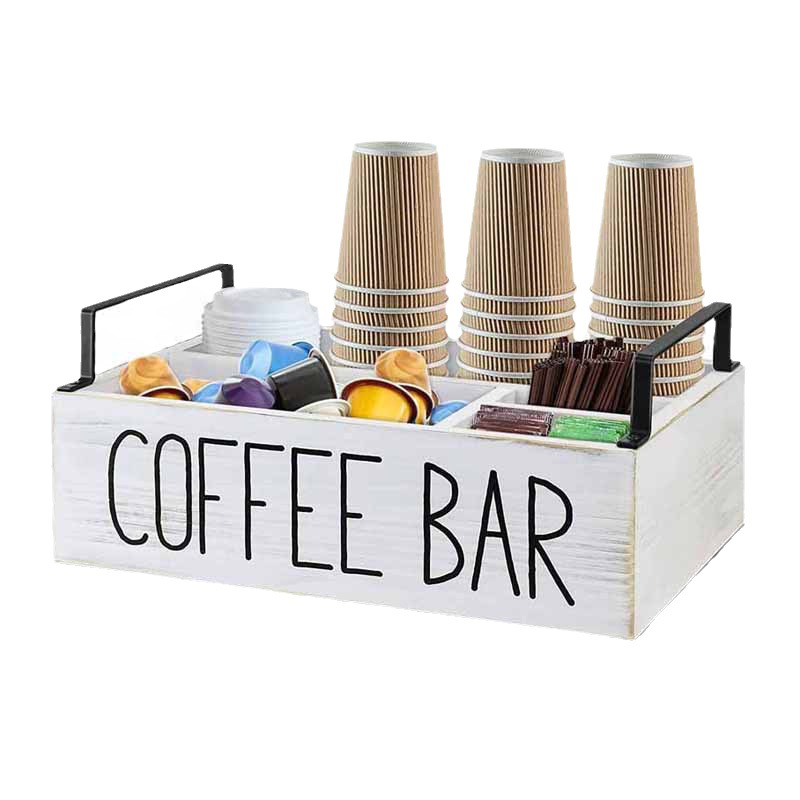 Wooden compartment storage box coffee tea bag storage box counter desktop organizing basket paper cup sundries storage wooden box