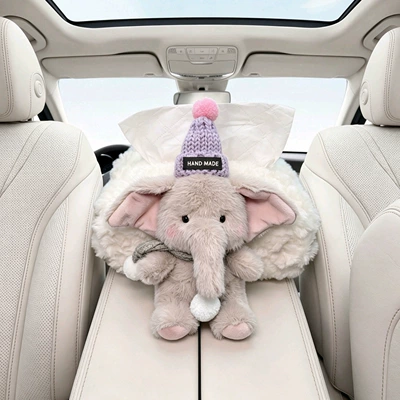 Tissue Box, Car tissue box/set - l-gray-hat-gray-scarf-gray-elephant-armrest-white-velvet-bag