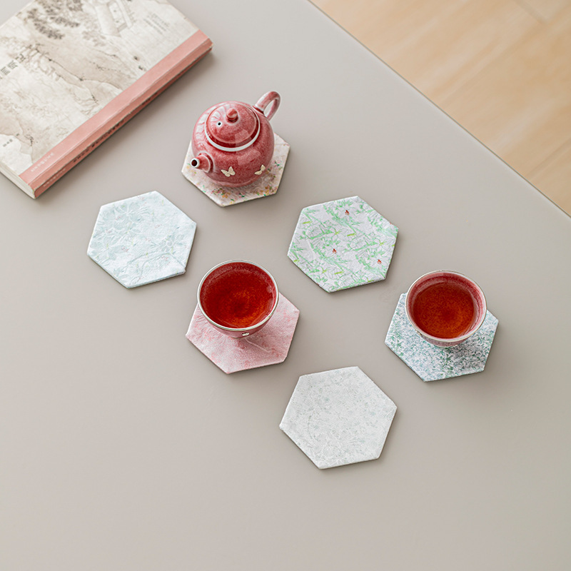 Chinese tea cup mat kung fu tea ceremony accessories heat insulation mat non-slip double-sided square hexagonal tea tray anti-ironing mat wholesale
