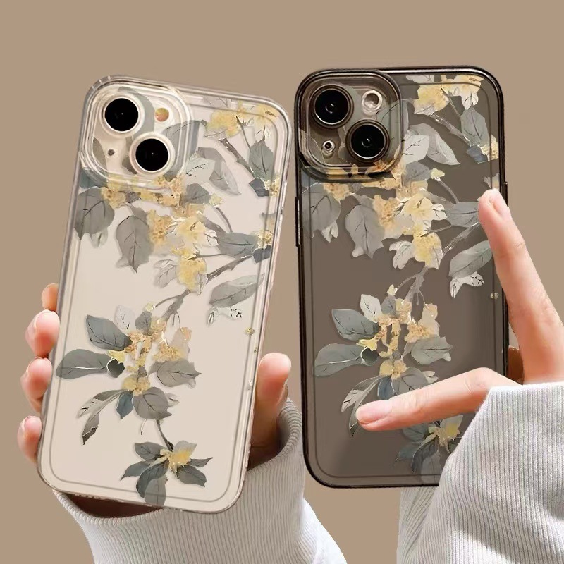 Estilo japonés y coreano para iphone16promax funda para teléfono móvil transparente Apple 15 anti-caída 14pro transparente 13/12 flor