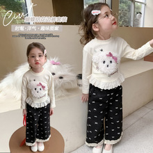 女童秋装2025新款超火卡通T恤套装儿童宝宝春秋季长袖裤子两件套