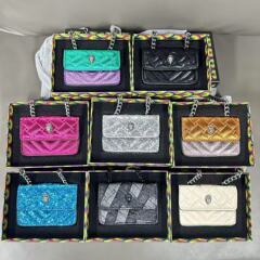 Kurt Geiger ミニバッグ イーグルヘッドバッグ 刺繍糸 カラーパッチワーク コントラストカラー 光沢のあるカードバッグ ショルダー クロスボディ チェーン