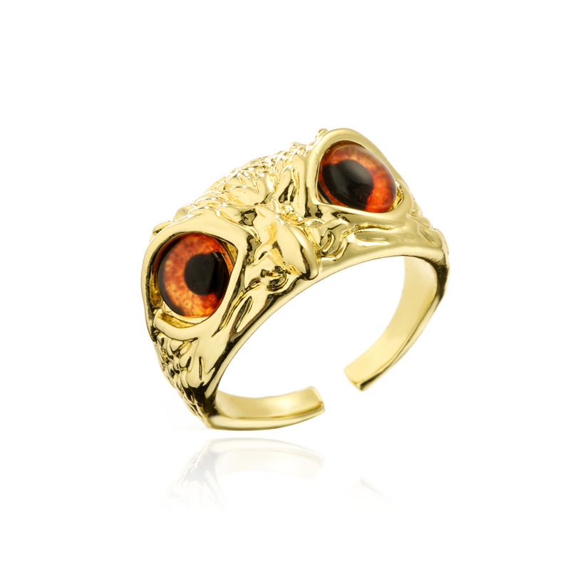 Aogu Cross-border Supply Copper Plating 18k Gold Vintage Bohemian Style Personality Owl Jewelry Open Ring display picture 3