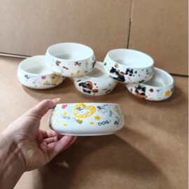 现货批发陶瓷宠物碗平底直身防滑狗碗猫碗食具水碗狗粮碗宠物餐盘