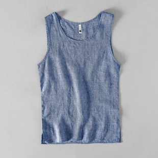 Japanese Style Simple Linen Vest Men's Summer Breathable Thin Waistcoat Large Size Loose Beach Linen Sleeveless Trendy T-shirt