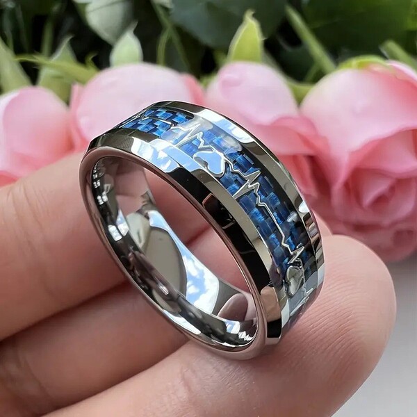 New stylish 8mm stainless steel ring with heartbeat design with…
