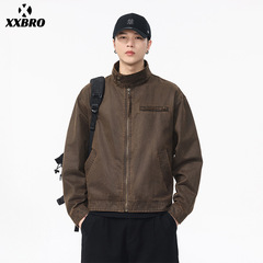 xxbro男装#美式复古高级感开衫油蜡皮衣夹克短款巴安休闲宽松外套