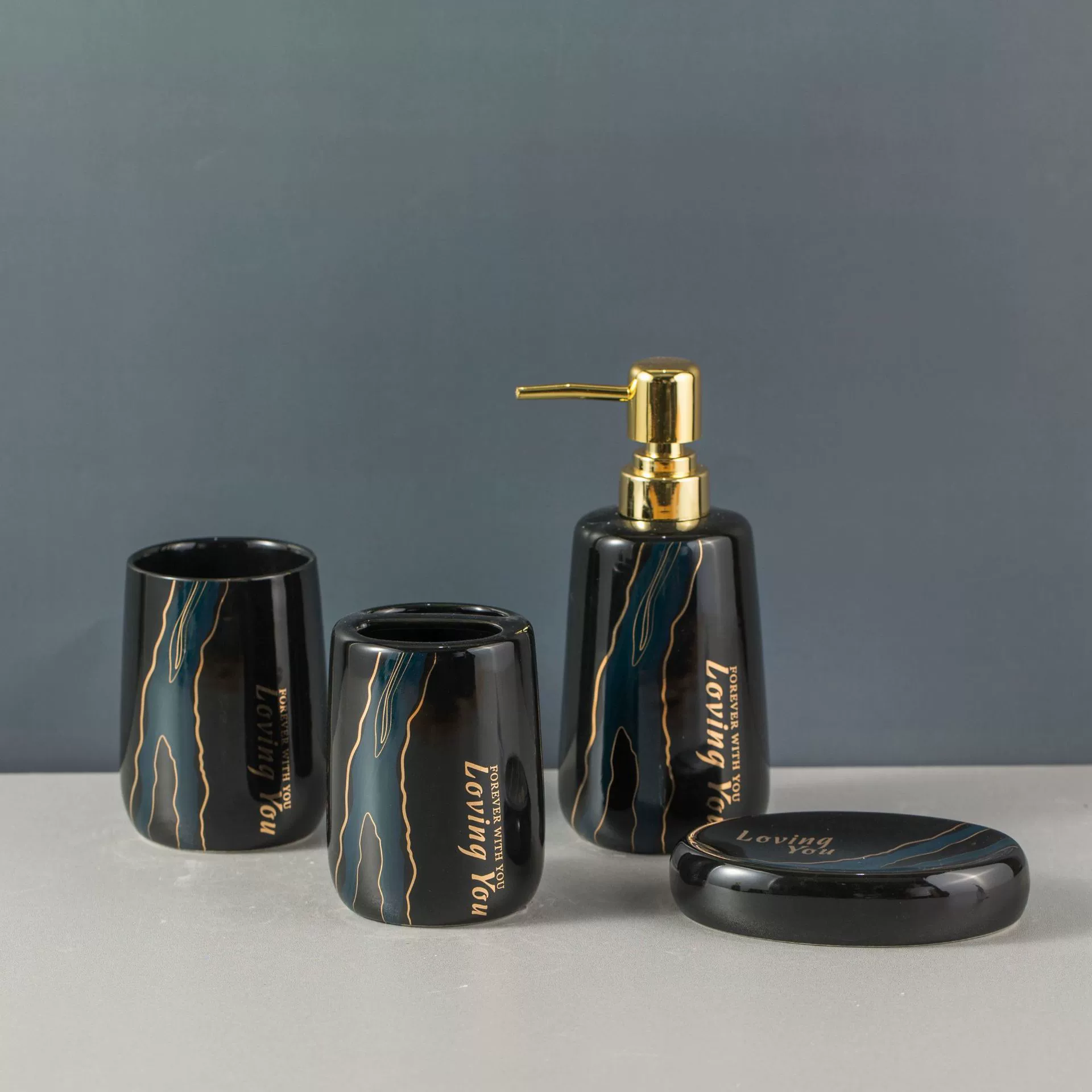Ceramic set, soap, hygienic container, hand sanitizer, mouthwash, light luxury style, 4 piece set