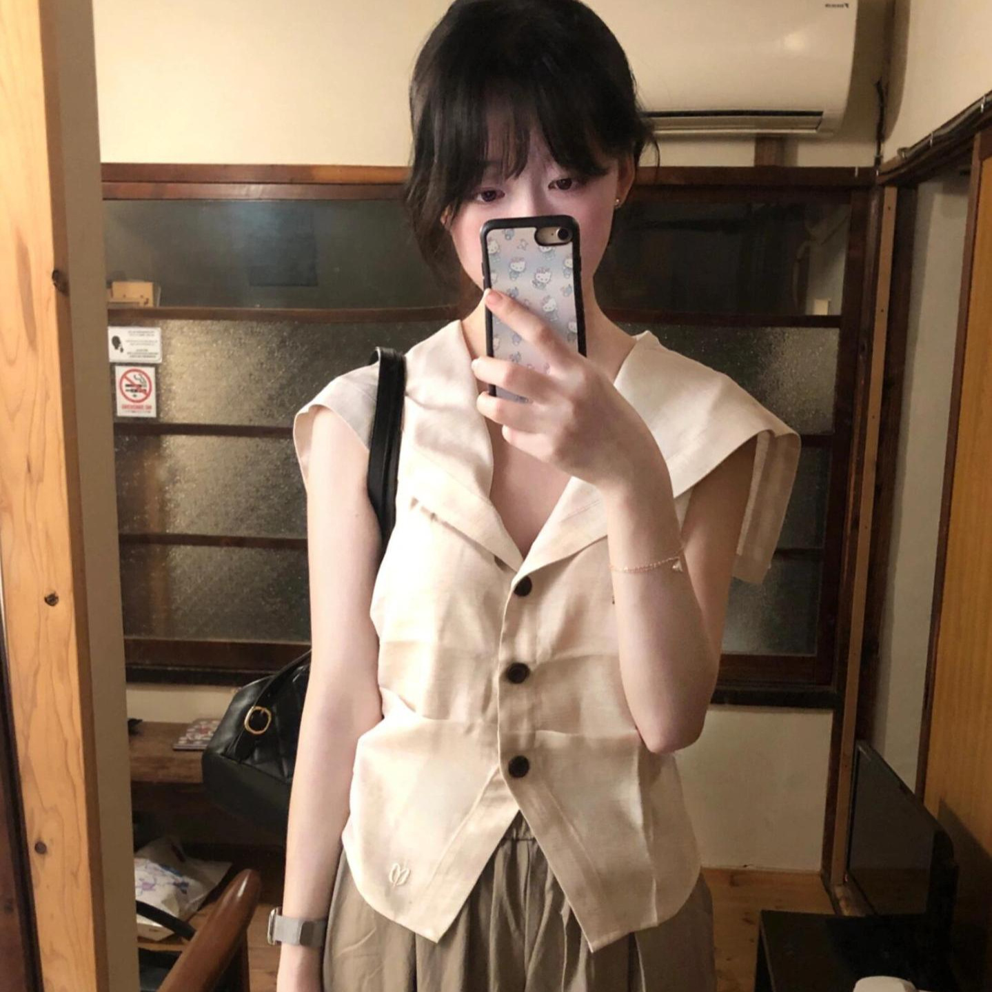 Korean Simple Style Navy Collar Sleeveless Vest for Women in Summer, Super Nice Slimming and Versatile Top