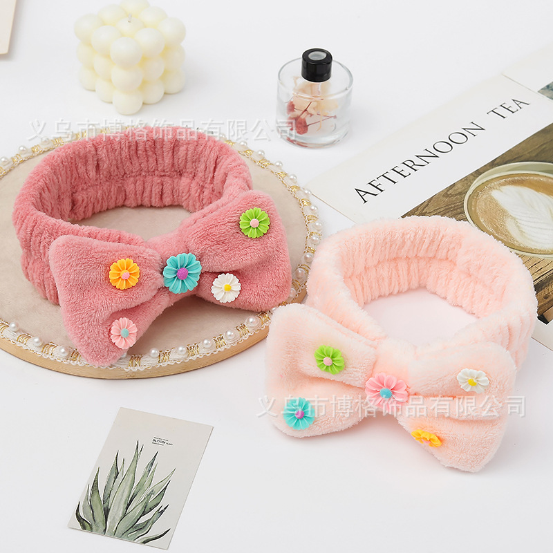 Nueva diadema de ala ancha mujer dibujos animados tridimensional pequeña flor arco cara lavado maquillaje deportes pelo banda maquillaje accesorios para el pelo