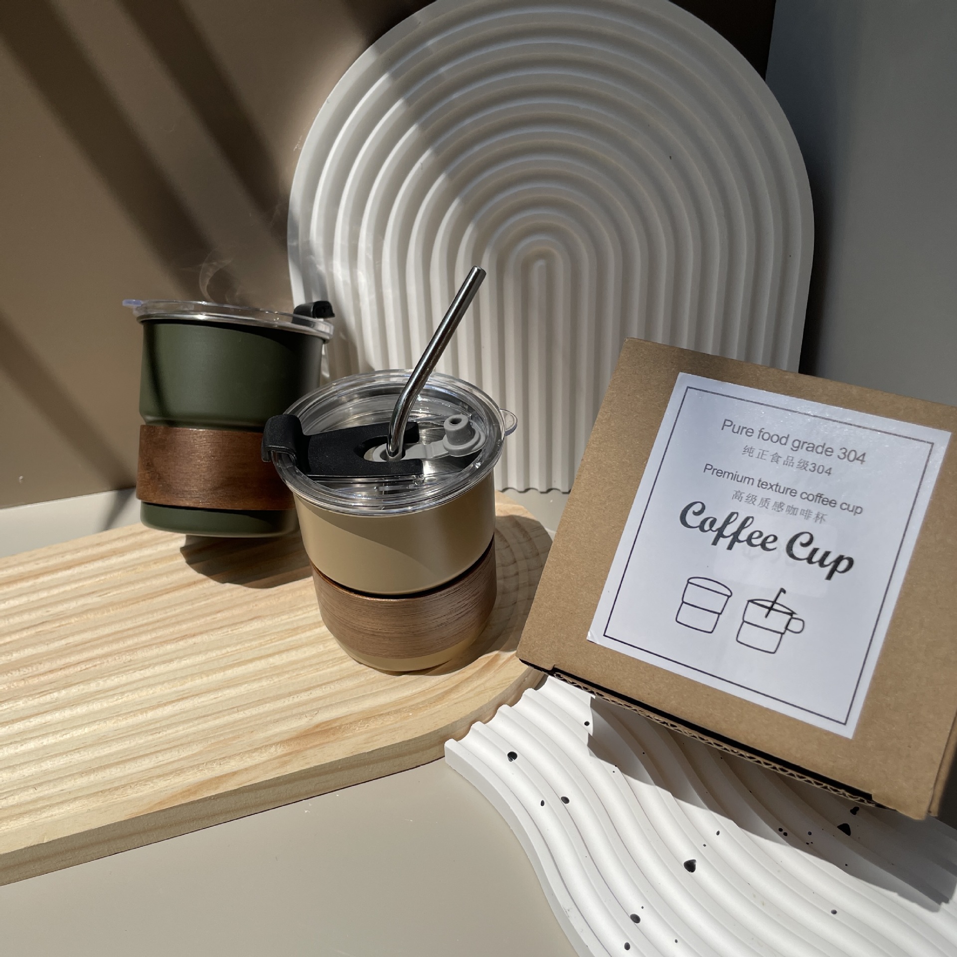 Taza de café americana de acero inoxidable 304 taza portátil con tapa y asa taza de campamento al aire libre antiescaldado taza de agua potable