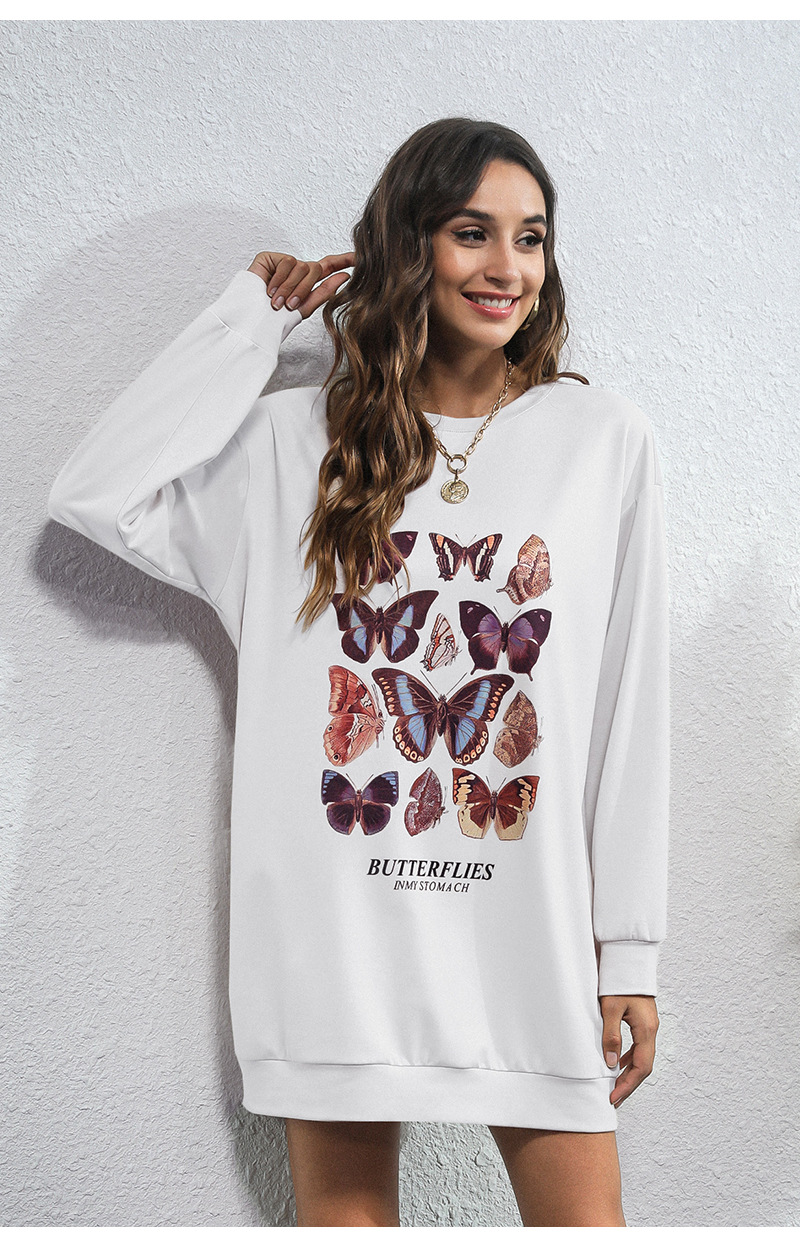 round neck butterfly print mid-length sweatshirt nihaostyles clothing wholesale NSGNX82993