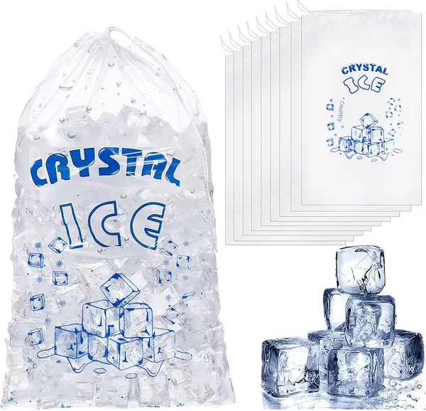 Summer Hot-Selling 8-Pound Drawstring Ice Bag, Transparent Food-Grade Pe Drawstring Ice Cube Bag, Summer Cold Storage Bag