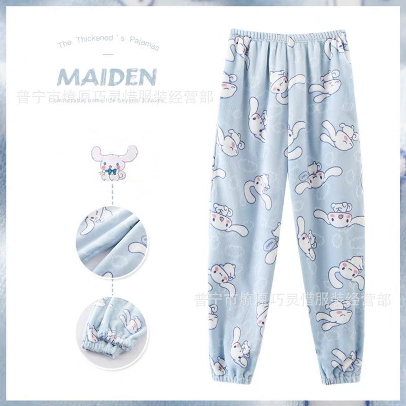 Pantalones de pijama de franela de coral de dibujos animados, pantalones de pijama de hombre, pantalones de invierno de otoño de mujer, pantalones caseros