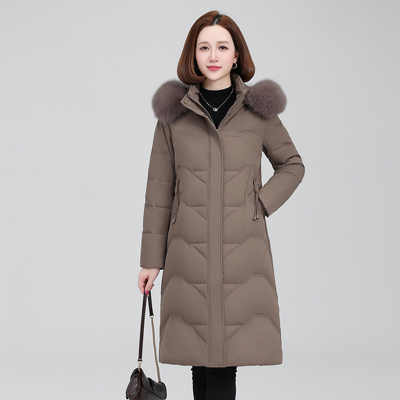 Big Brand Long Over-the-knee Mother's Down Jacket Women's Middle-aged and Elderly Winter Clothes Mid-long Loose Warm White Duck Down Jacket