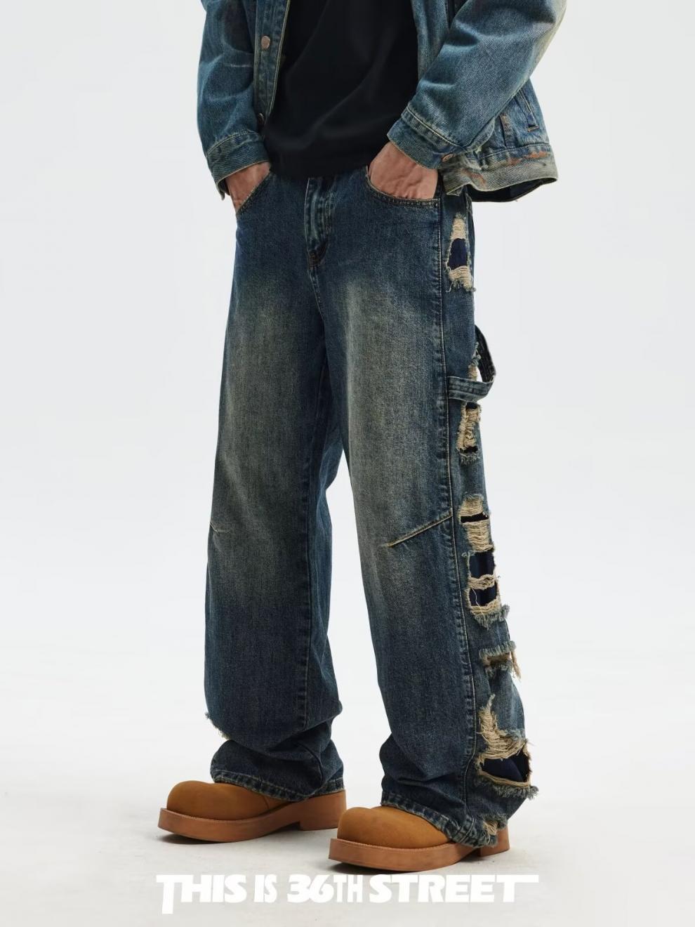 Men's Clothing Youth sports loose wide leg jeans design cool _ipsvogv.com