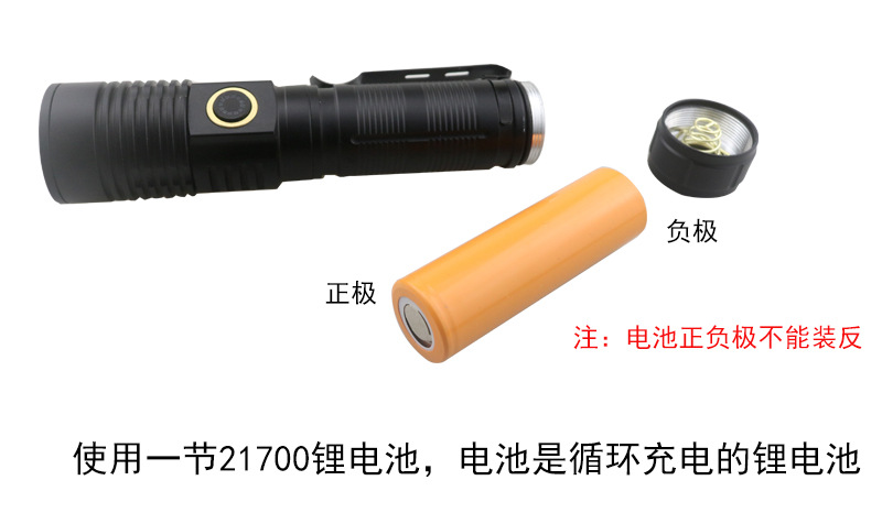 21700 white laser telescopic zoom flashlight Type-C charging small pen clip magnetic multi-function with magnet