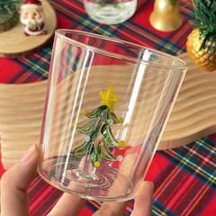 クリエイティブ立体クリスマスツリー造形シングルカップ家庭用高ホウ素シリコンガラスジュースカップ透明牛乳朝食カップ