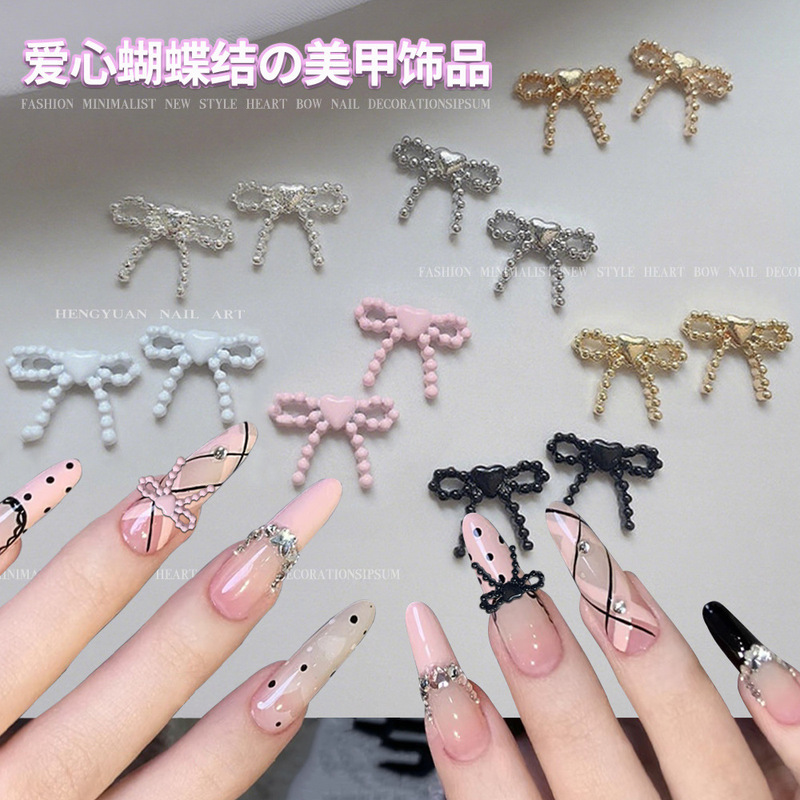 Nail Art Accessories New Bow Nail Accessories Versatile French Stereo Colorful Peach Heart Cut Out Accessories Decorations