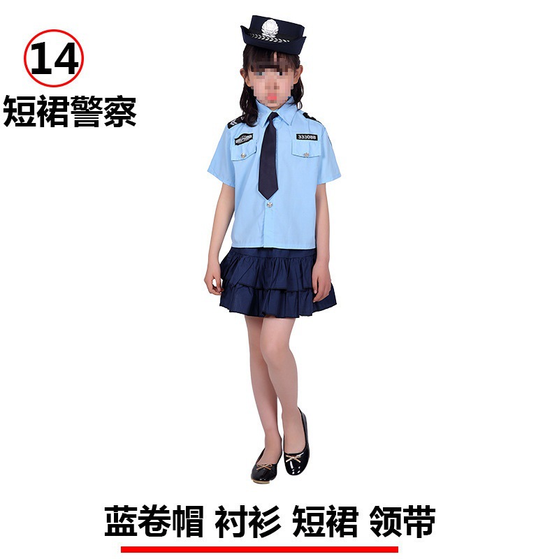 Falda corta amarilla fluorescente policías sombreros azules