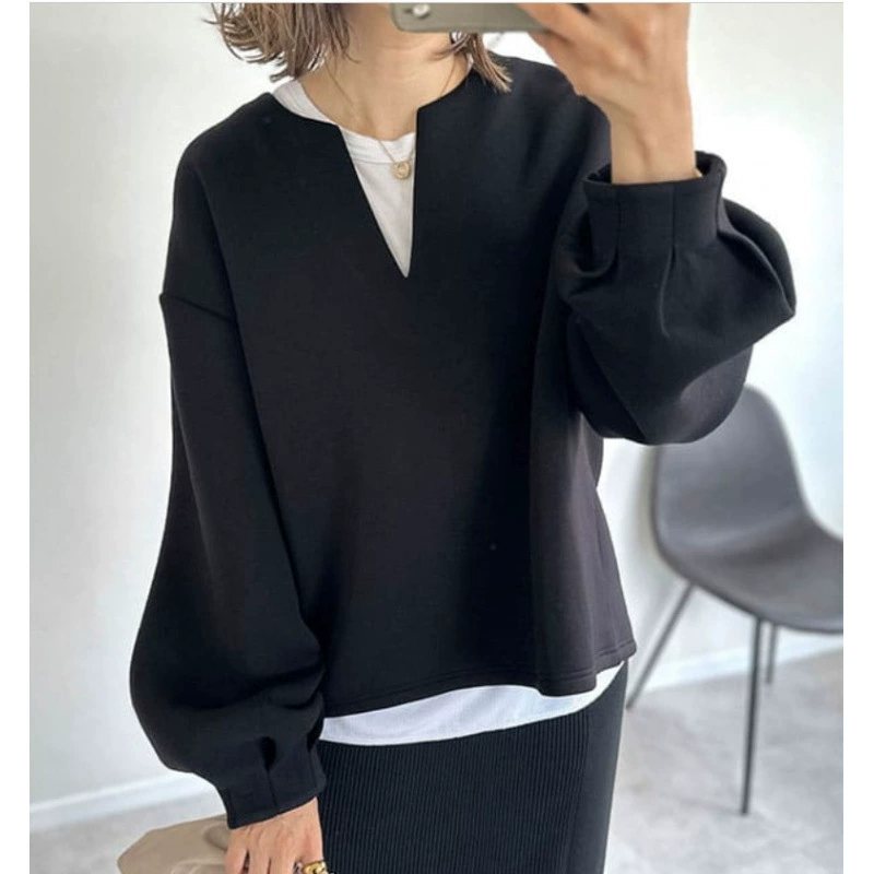 Внешняя торговля женская одежда в европейском и американском стиле 2024 осень новый японский и корейский свободный v-вырез с длинным рукавом воздушный слой повседневный топ женский
