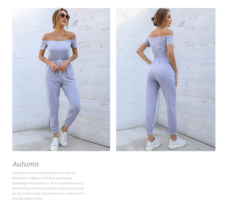 summer new one-shoulder strapless short-sleeved lace-up solid color jumpsuit NSYYF61465