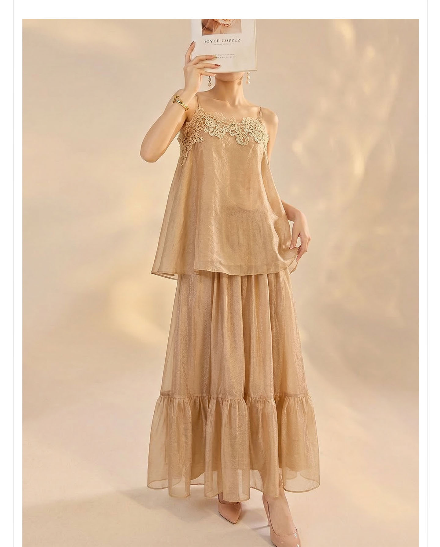 Bộ đầm maxi nữ thắt eo phong cách cổ điển Trung Hoa cao cấp (áo dây + chân váy) — nửa váy, Trang chủ chi tiết 8