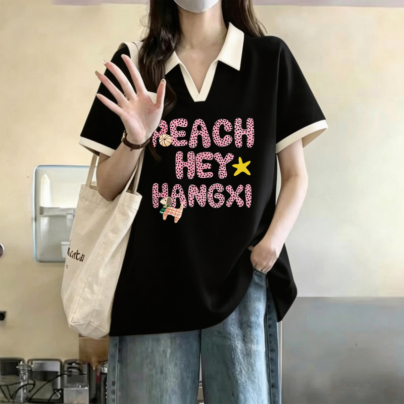 2026 New Style College Style Cute and Sweet Suit Women's Summer Student Polo Shirt Lapel Short-Sleeved T-Shirt Korean Style